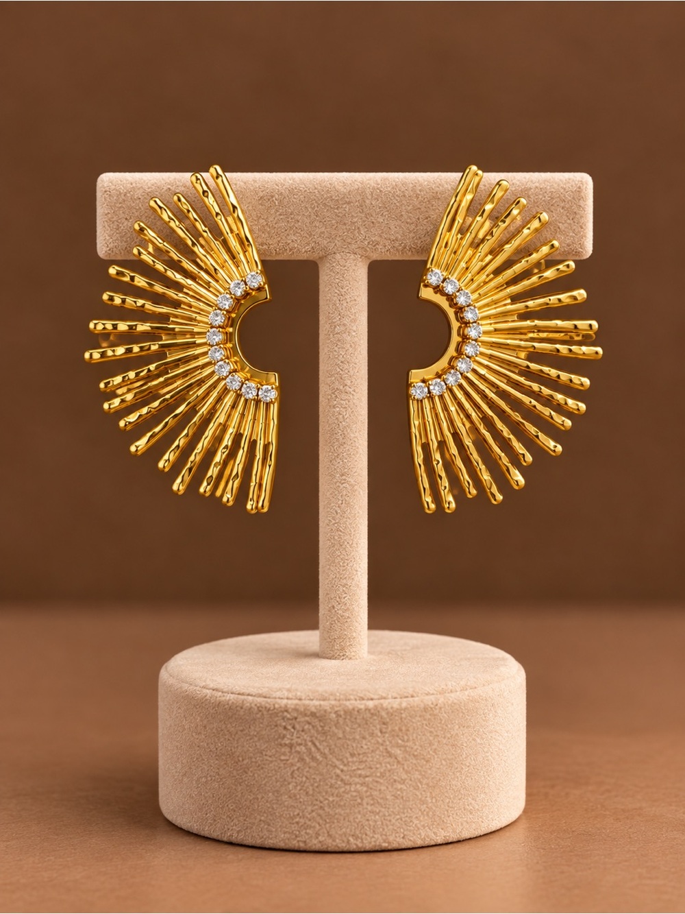 Gold Sunburst Crystal Half-Hoop Earrings